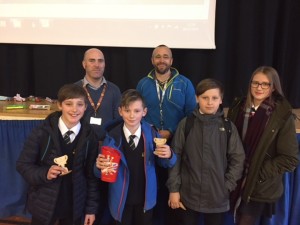 Blue Population (and Race-Off) winners Jonny, Owen, Lorenzo and Maya with Dr Turl and Mr Hewlett