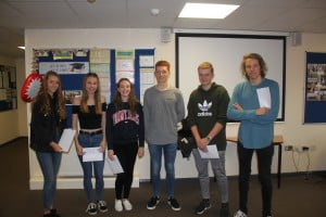 (L to R) Holly Bunkum, Megan Parsons, Isabel Worrall, Reece Davies, James Vallance, Charlie Startin.
