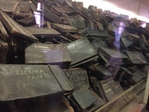 Suitcases taken from victims as they arrived. There are original cases many with the names of their owners.